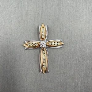 2 tone cross pendant Swarovski crystal